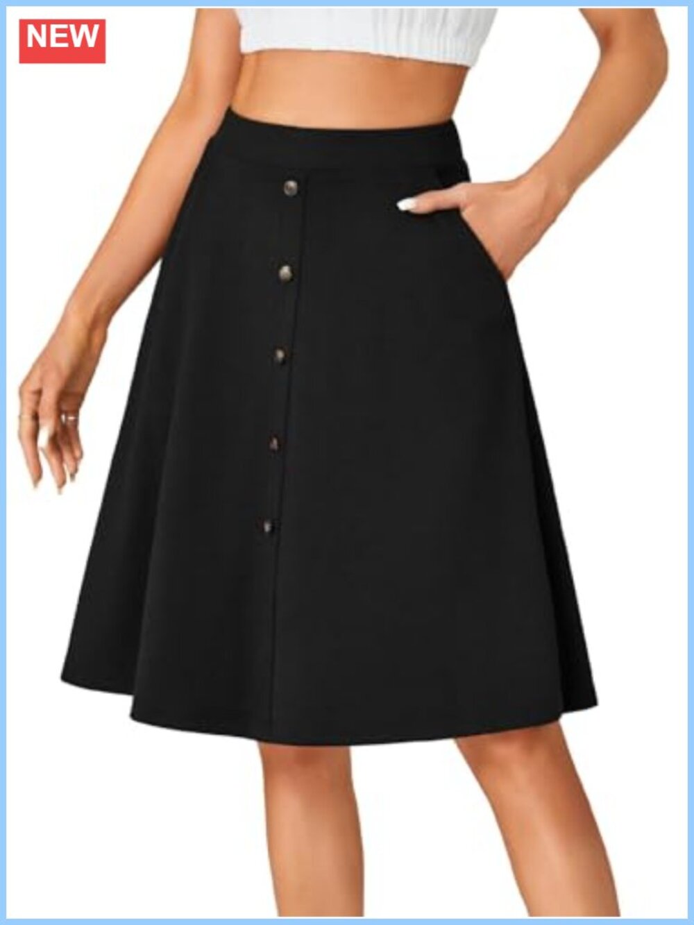 Women's Stretchy High Waist A-Line Midi Skirt Flared Vintage Casual with Pockets